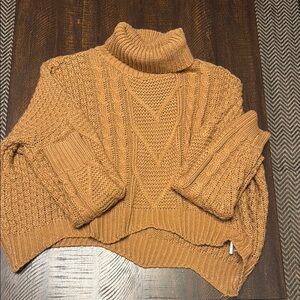 SHEIN Tan Turtleneck Sweater with Chunky Knit Design